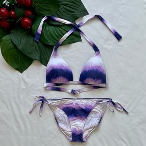 Rampage Swim Purple & White Ombré String Bikini w/Metal Clasp Top Closure L